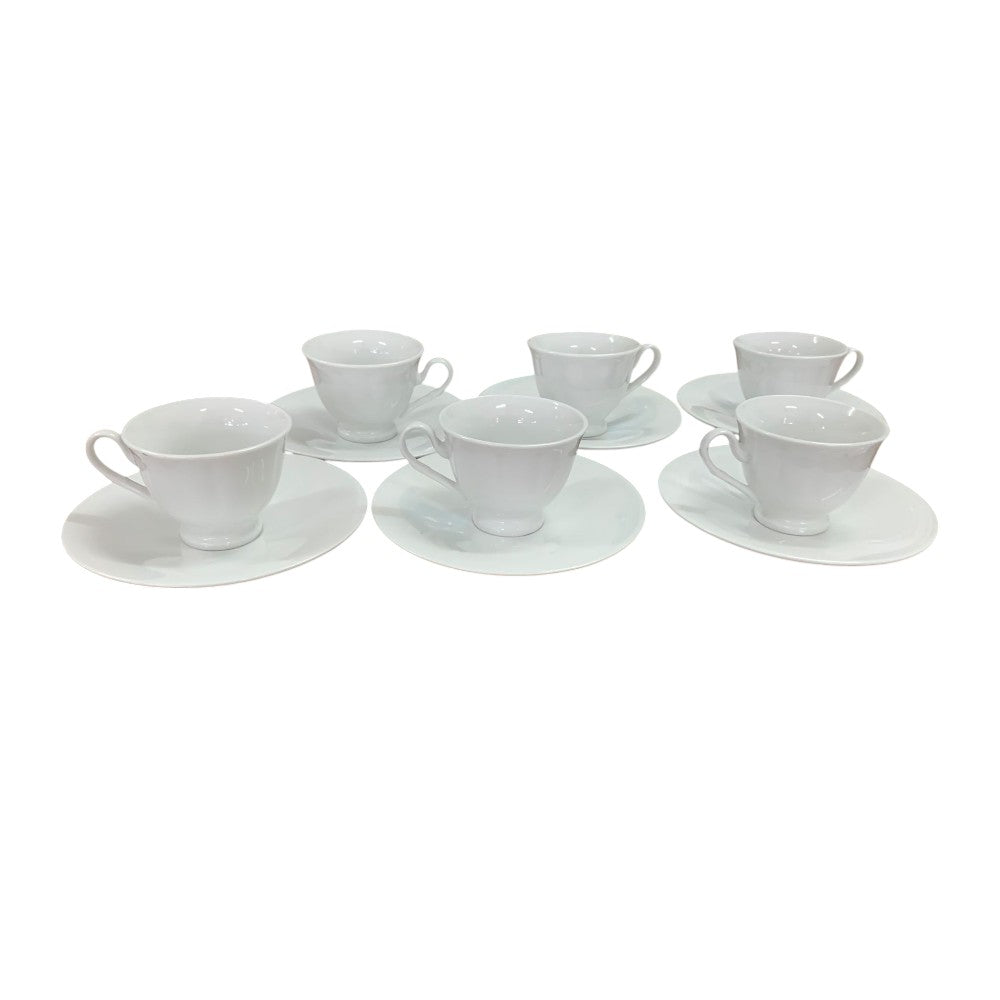 Set 6 cesti espresso cu farfurie, 75 ml, Portelan, Alb Lucios