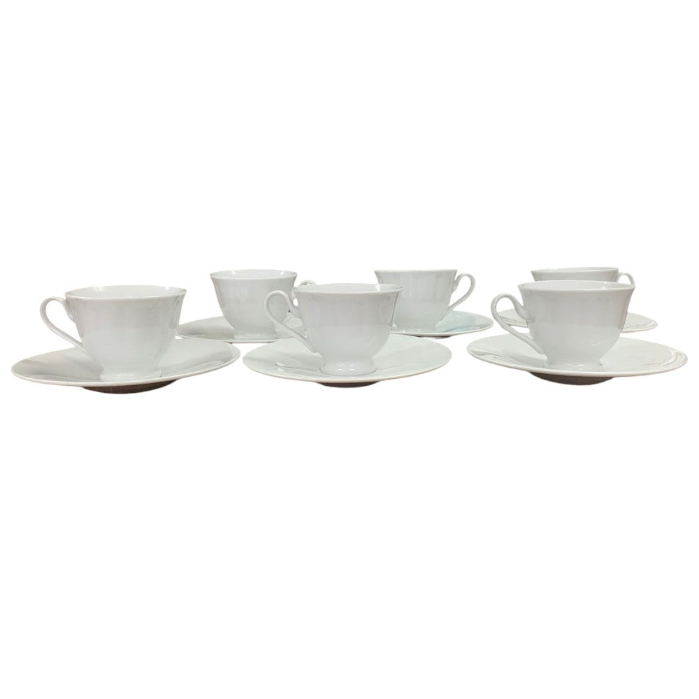 Set 6 cesti espresso cu farfurie, 75 ml, Portelan, Alb Lucios