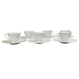 Set 6 cesti espresso cu farfurie, 75 ml, Portelan, Alb Lucios