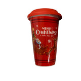 Pahar Ceramic cu Capac Silicon tip Termos, in cutie, Model Mos Craciun