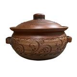 Oala pentru cuptor cu Manere si Capac din Angob,Lut Rosu