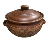 Oala pentru cuptor cu Manere si Capac din Angob,Lut Rosu
