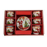 Set 6 Cesti Espresso si 6 Farfurioare, Model Craciun , Ceramica, Cutie Cadou,100 ml