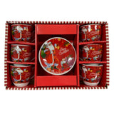 Set 6 Cesti Espresso si 6 Farfurioare, Model Craciun , Ceramica, Cutie Cadou,100 ml