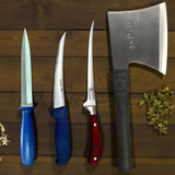 Set cutite Macelarie Injunghiat 30 cm, Dezosat 29 cm si Feliat 31 cm + Satar otel  37x15 cm