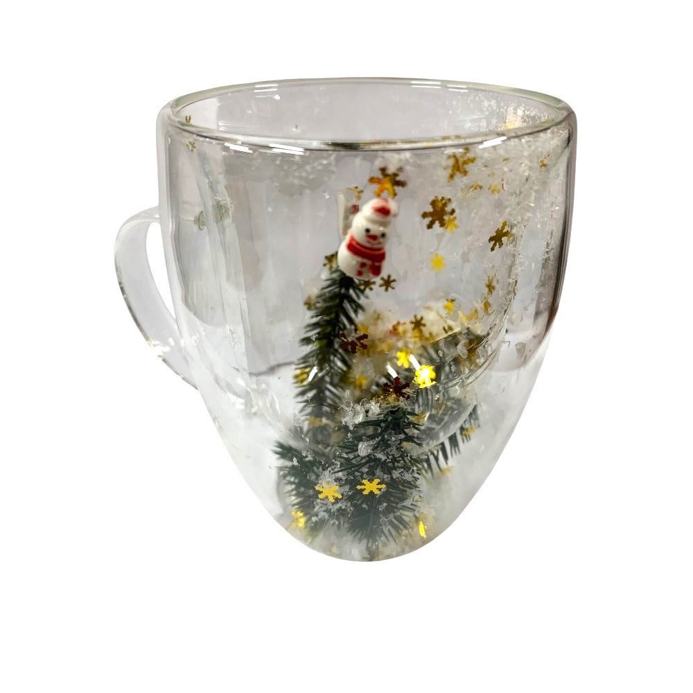 Cana cu pereti dubli , sticla termorezistenta , Model Festiv/Craciun , 350 ml