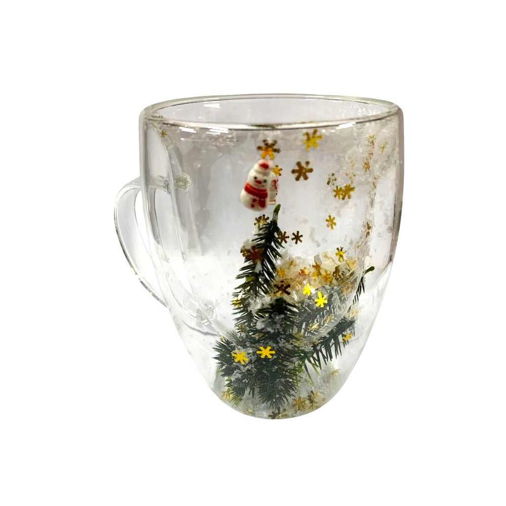 Cana cu pereti dubli , sticla termorezistenta , Model Festiv/Craciun , 350 ml