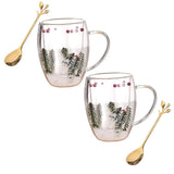 Cana cu pereti dubli , sticla termorezistenta , Model Festiv/Craciun , 350 ml