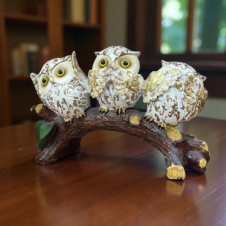 Statueta 3 Bufnitele  Nu Vad,Nu Aud,Nu Vorbesc, Rasina, 22.5 cm