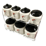 Set 7 Borcane Condimente Ceramica cu Capace Pe suport Metalic, Model Floral