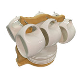 Set 6 Cesti 220/150 ml si 6 Farfurii portelan pe Suport de Bambus, Diverse Modele