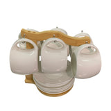 Set 6 Cesti 220/150 ml si 6 Farfurii portelan pe Suport de Bambus, Diverse Modele
