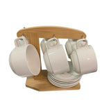 Set 6 Cesti 220/150 ml si 6 Farfurii portelan pe Suport de Bambus, Diverse Modele