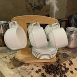 Set 6 Cesti 220/150 ml si 6 Farfurii portelan pe Suport de Bambus, Diverse Modele