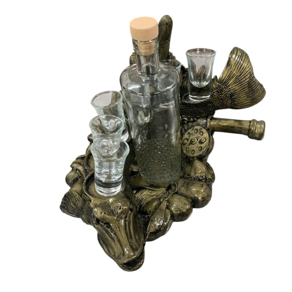 Suport Suvenir cu model Stiuca,ceramica , sticla 500 ml si 6 pahare 50ml, 30x20cm