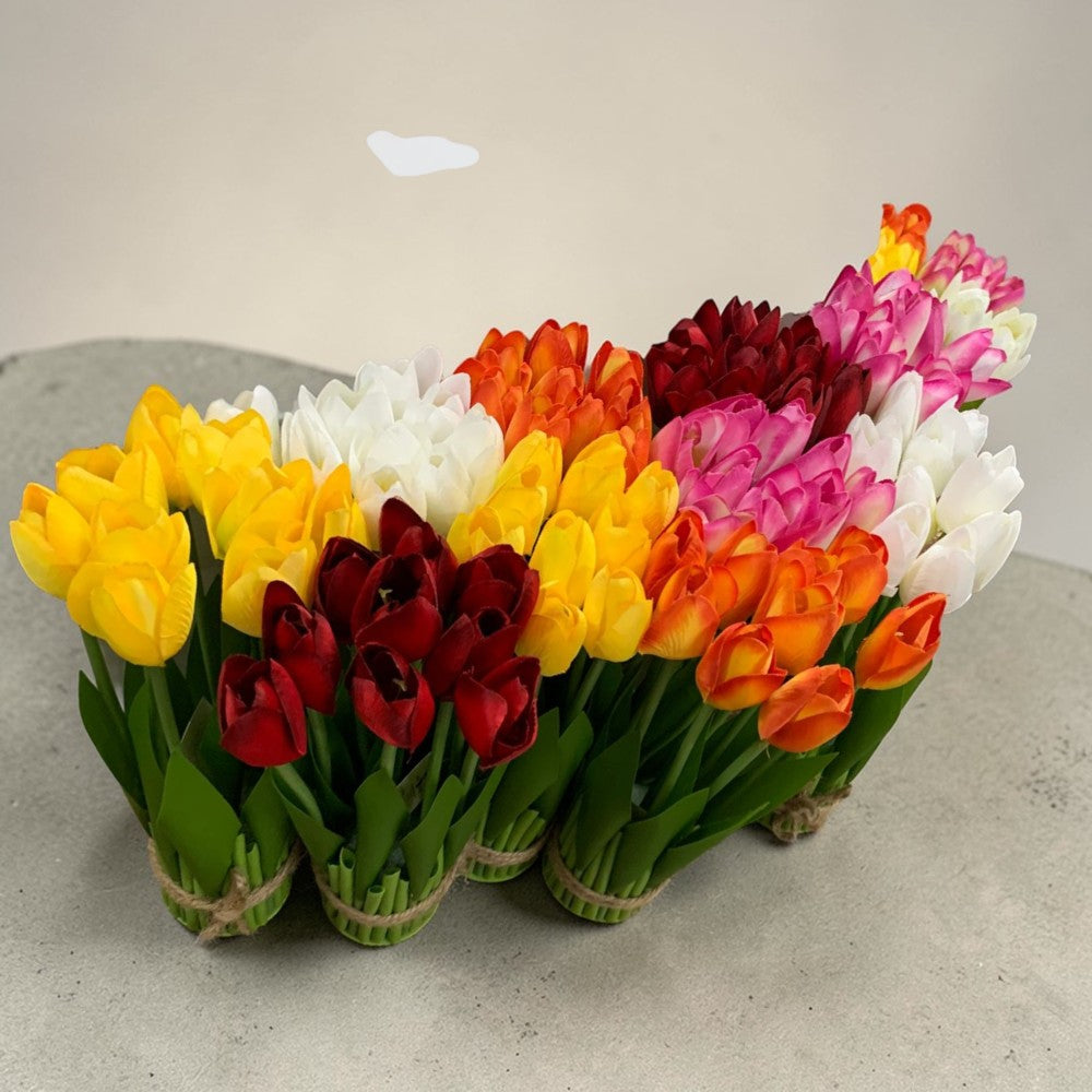 Buchet decorativ 9 Lalele artificiale,27 cm