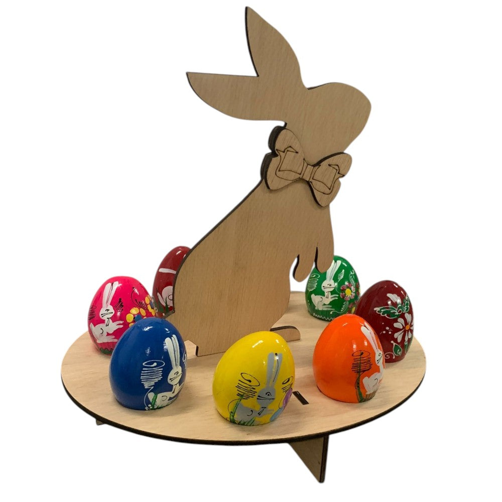 Suport de Paste, Iepuras din lemn pentru 8 oua, 26×25 CM