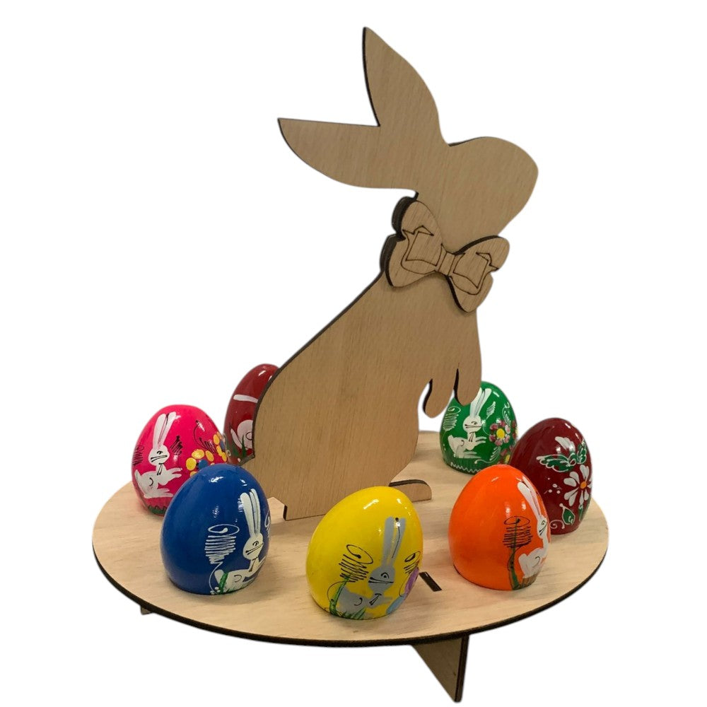 Suport de Paste, Iepuras din lemn pentru 8 oua, 26×25 CM