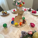 Suport de Paste, Iepuras din lemn pentru 8 oua, 26×25 CM