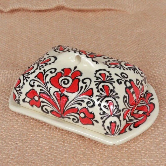 Suport de unt din ceramica pictat manual Traditional - ceramică de Corund , 19x12x8 cm