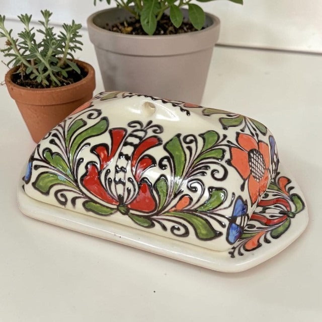 Suport de unt din ceramica pictat manual Traditional - ceramică de Corund , 19x12x8 cm