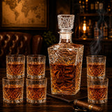 Set Decantor 1L + 6 pahare whiskey , sticla