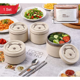 Set 4 caserole termice cu geantă termoizolanta -  interior metalic, capace etanse, lunch box