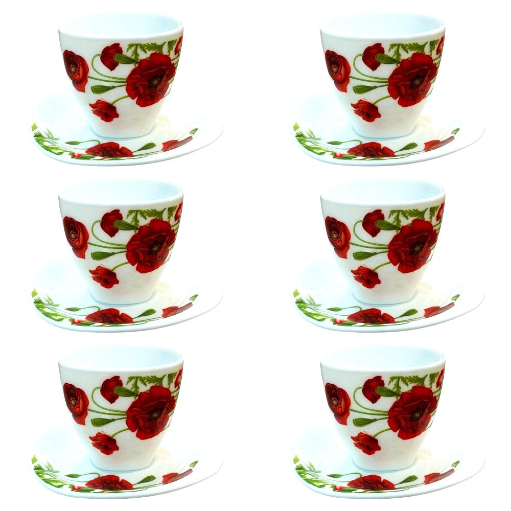 Set 6 cesti cu farfurii , Opal , 190/210 ml, model Maci