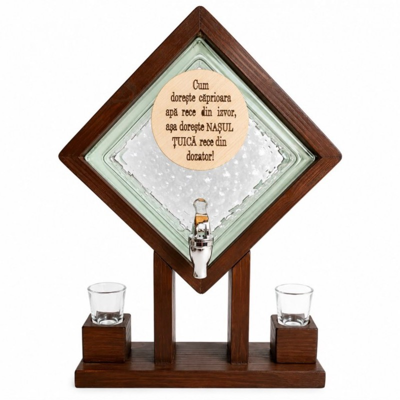 Minibar rustic "Nasul", 40x32 cm cu robinet, suport si 2 sau 6 paharele 50 ml