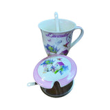 Cana din ceramica cu capac, lingurita si infuzor metalic , model Lavanda, 300 ml