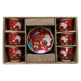 Set 6 Cesti Espresso si 6 Farfurioare, Model Craciun , Ceramica, Cutie Cadou,100 ml