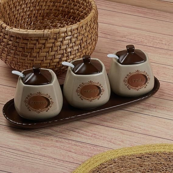 Set 3 Recipiente Condimente, 3 Lingurite Ceramica , 30x11 cm