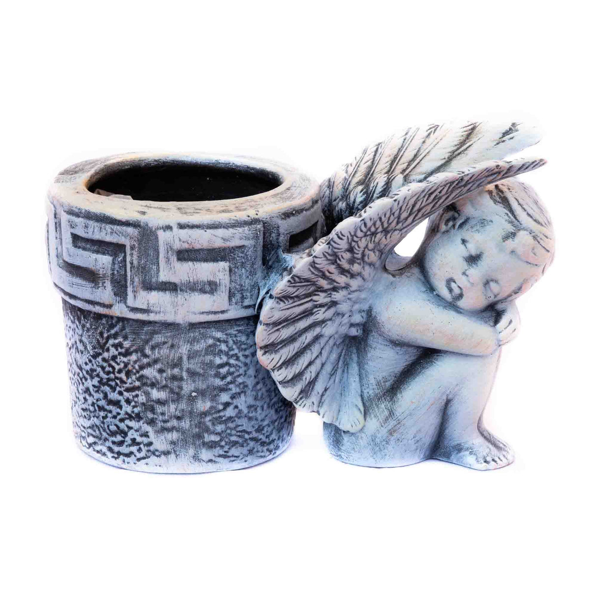 Decoratiune Inger cu ghiveci, lucrata manual din Ipsos, 14x23 cm