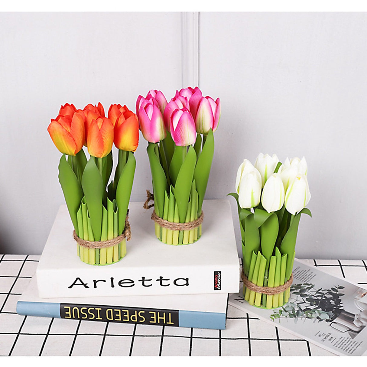 Buchet decorativ 5 Lalele artificiale , 18 cm