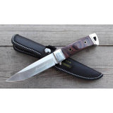 Cutit din Otel Inoxidabil , Maner din Lemn de Trandafir Rosu, cu Teaca Portabila, 19 cm, Lama 9.5 cm