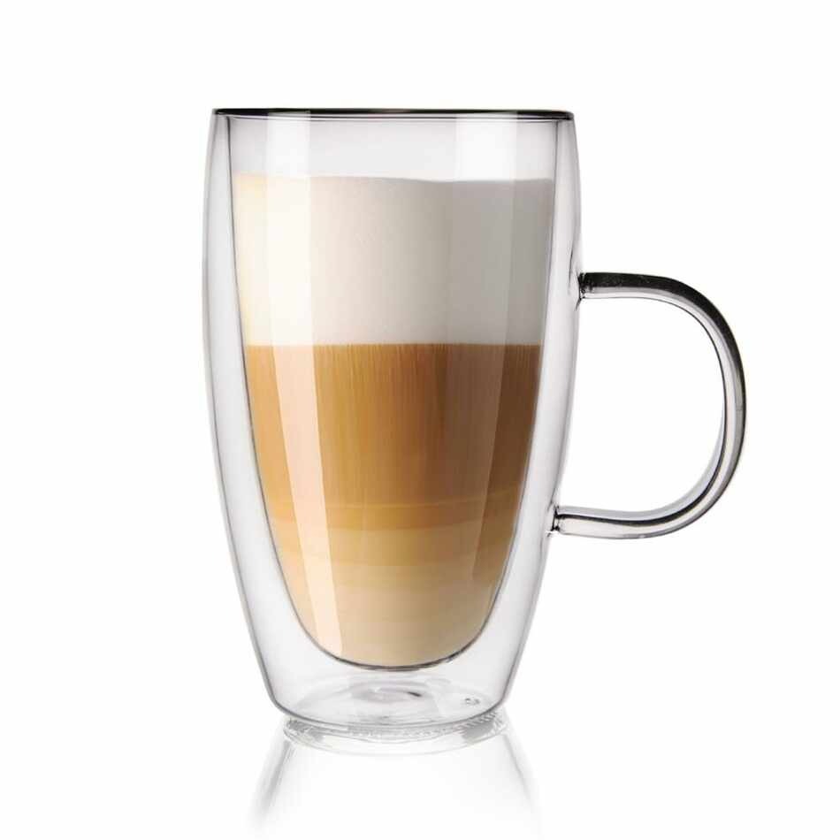 Cana de Cafea cu Pereti Dubli,  Sticla Termorezistenta,  pentru Caffe Latte, 550ml ST3