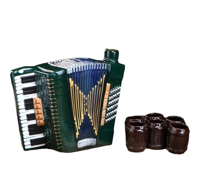 Set ceramica pentru bautura, Sticla in forma de Acordeon 2.7 Litri -20 cm si 6 pahare de 75 ml, Multicolor