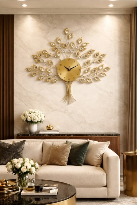 Ceas Perete Metalic Elegant auriu - 62x55 cm