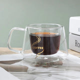 Set 6 cesti Cafea 200 ml, Pereti Dubli, Sticla Termorezistenta, 13x10x7.5 cm