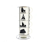 Set 4 cesti Cafea, Ceramica, cu suport din Inox