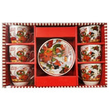 Set 6 Cesti Espresso si 6 Farfurioare, Model Craciun , Ceramica, Cutie Cadou,100 ml