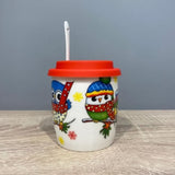 Cana ceramica model Bufnita cu capac silicon si lingurita ,370 ml