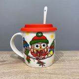 Cana ceramica model Bufnita cu capac silicon si lingurita ,370 ml