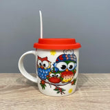 Cana ceramica model Bufnita cu capac silicon si lingurita ,370 ml