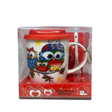 Cana ceramica model Bufnita cu capac silicon si lingurita ,370 ml