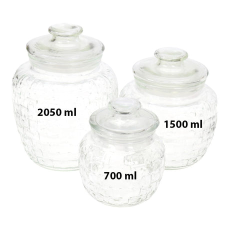 Set 3 Borcane Condimente cu capac, sticla, 700/1050/2050ML
