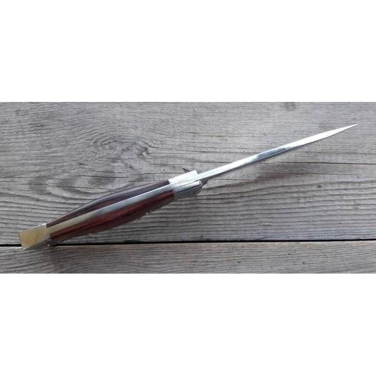 Cutit din Otel Inoxidabil , Maner din Lemn de Trandafir Rosu, cu Teaca Portabila, 19 cm, Lama 9.5 cm