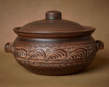 Oala pentru cuptor cu Manere si Capac din Angob,Lut Rosu