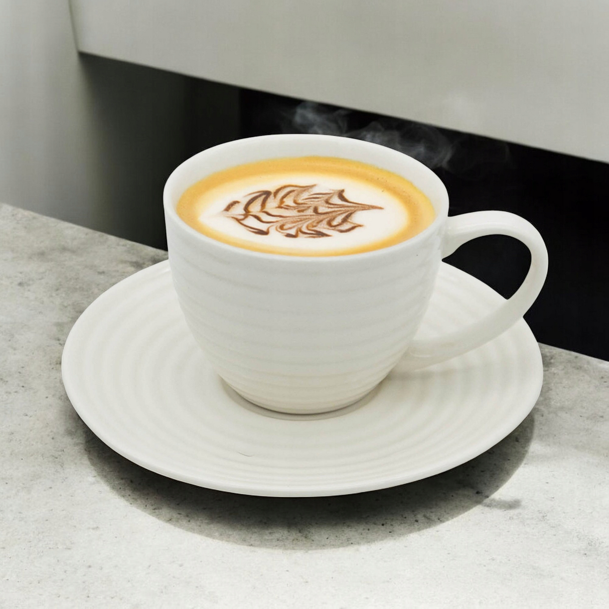Set 6 cesti de cafea cu farfurioare din opal , Alb
