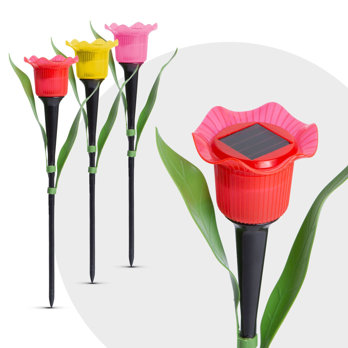 Lampă solară Lalea LED - galben / roșu / roz - 31 cm